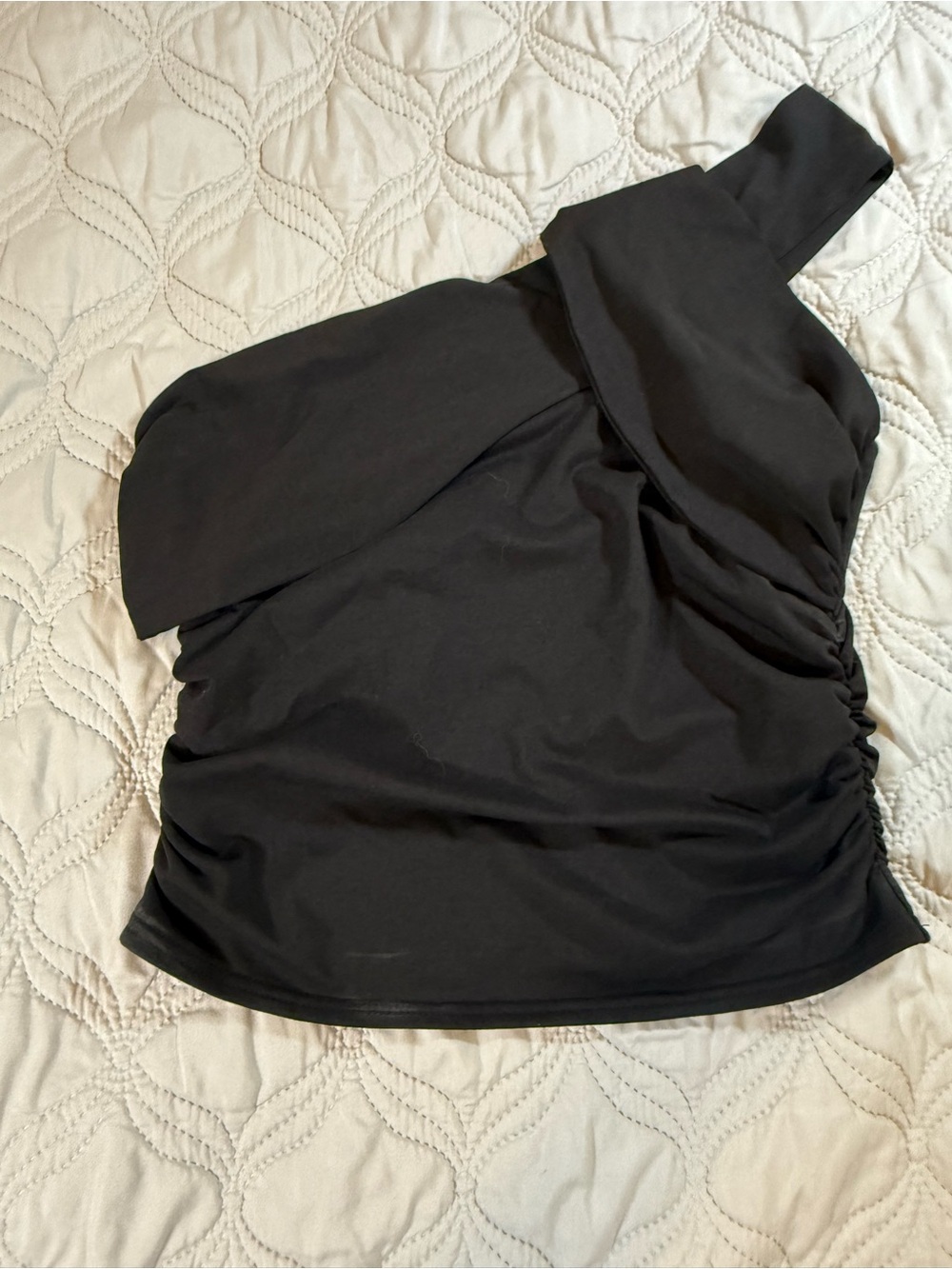 Black One Shoulder Ruched Crop Top Womens Small Going‎ Out